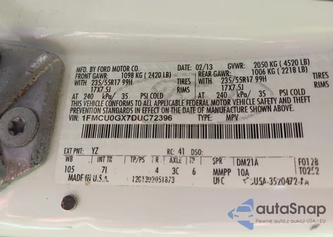 2013 Ford Escape Se from USA, damaged, VIN 1FMCU0GX7DUC72396